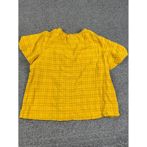 Sonoma Women's Sz L Mustard Yellow Plaid Button Front Short Flutter Sleeve Top - Picture 8 of 11